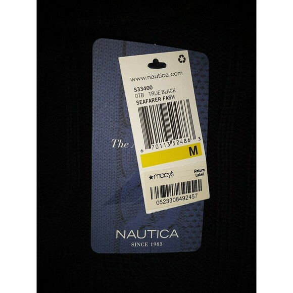 Nautica NWT True Black Seafarer Fashion Pull-Over Sweater- Men's Size Medium - Picture 5 of 5